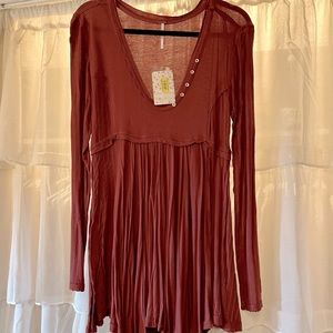 Free People Birdie Henley Top Tunic COWBOY NEW with Tag